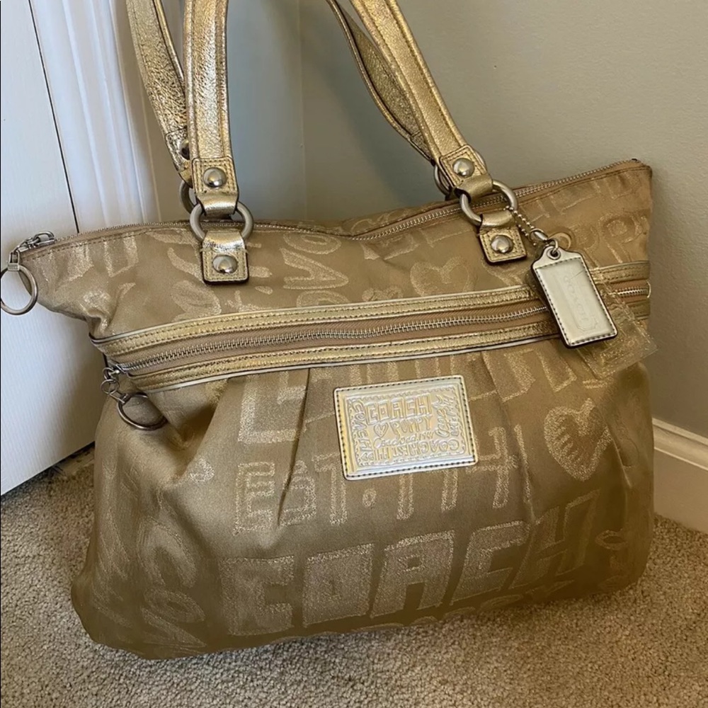 COACH 15301 POPPY GLAM METALLIC SHOULDER BAG TOTE